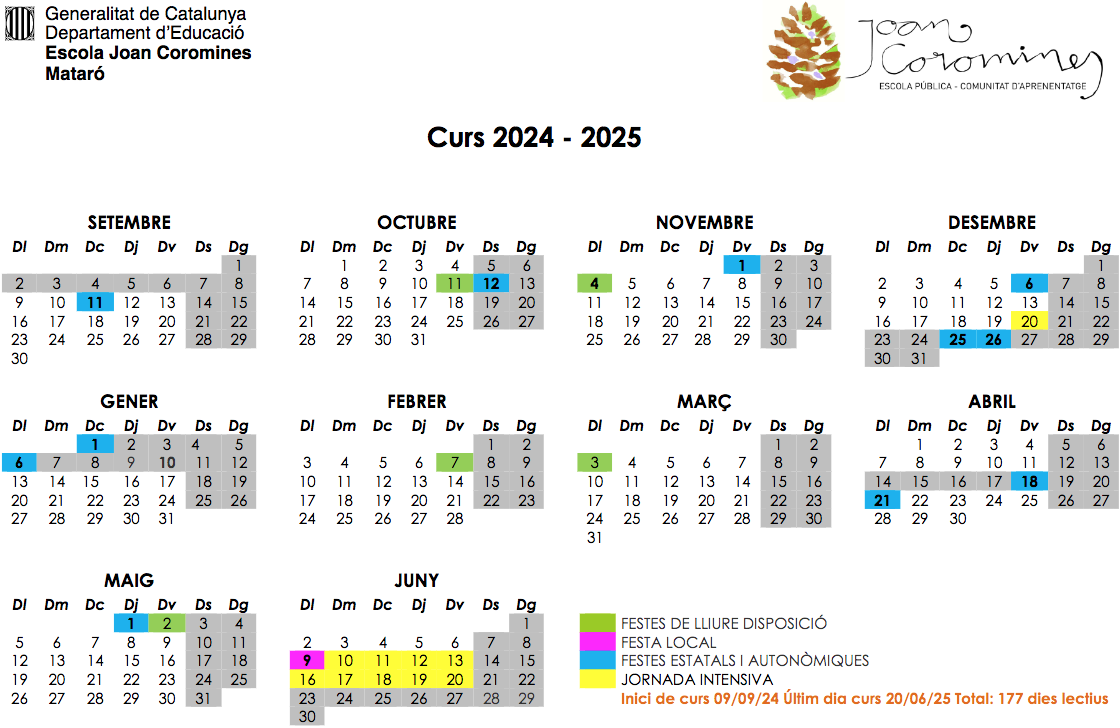 CALENDARI CURS 2024-2025